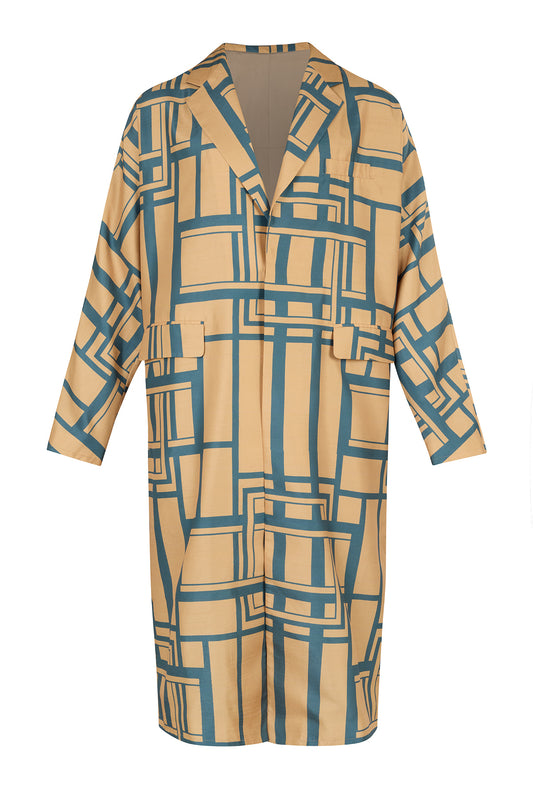Classic Smoking Long Jacket "Kimono Mid Century"